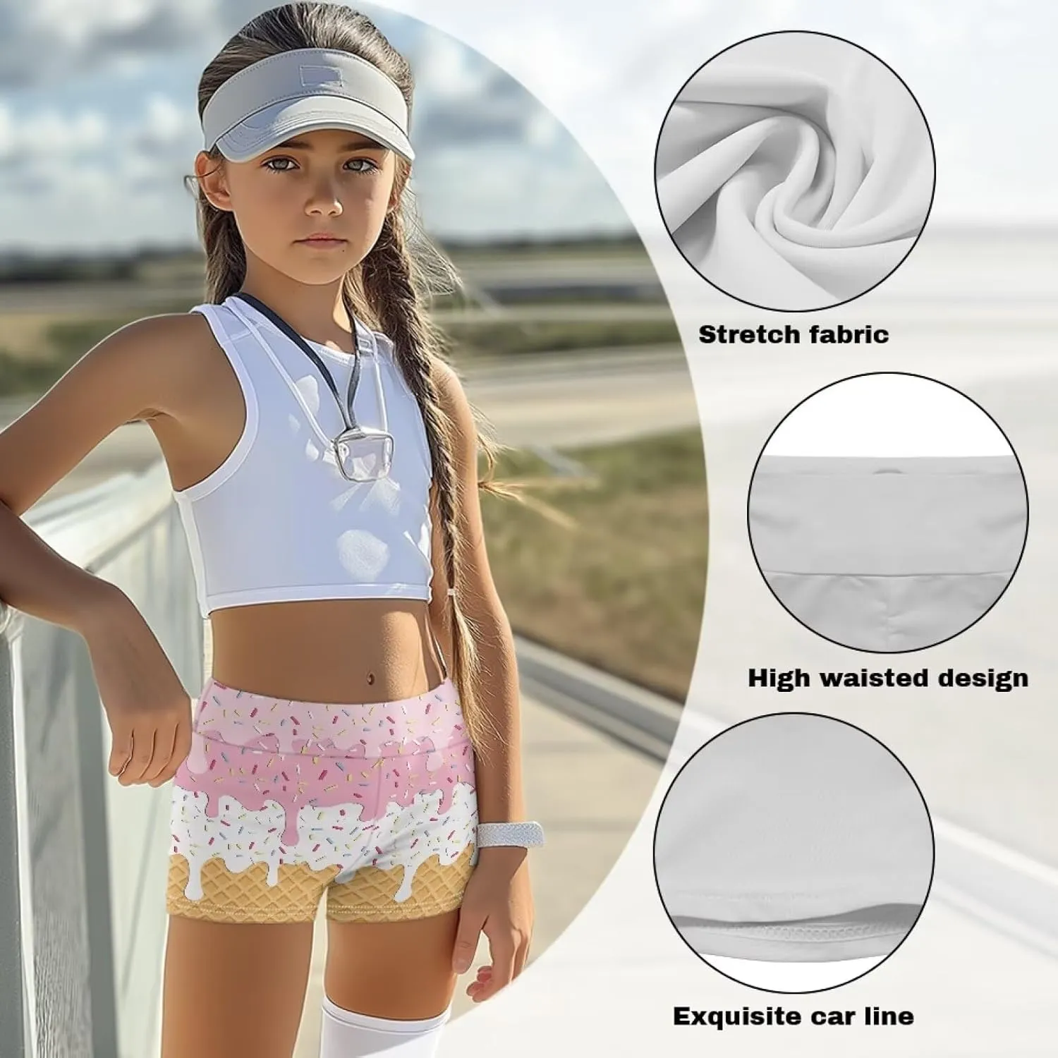 Girl's Yoga Shorts Leggings Slim High Waisted Athletic Shorts Kids Bike Dance Volleyball Gymnastics Shorts 5-14Y