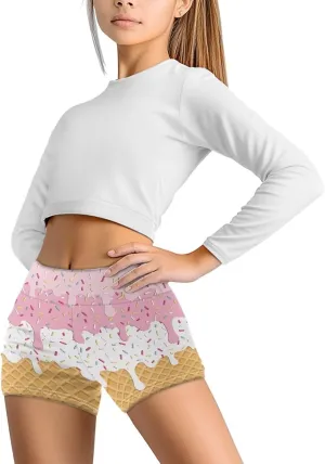 Girl's Yoga Shorts Leggings Slim High Waisted Athletic Shorts Kids Bike Dance Volleyball Gymnastics Shorts 5-14Y