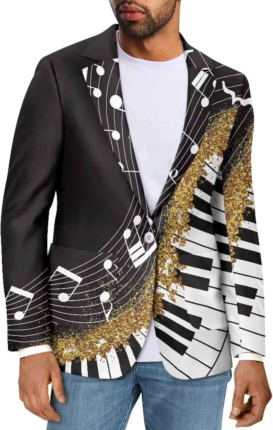 Gomyblomy One Button Formal Dress, Fashion Formal Blazer with Pockets, Casual Sports Jacket for Men