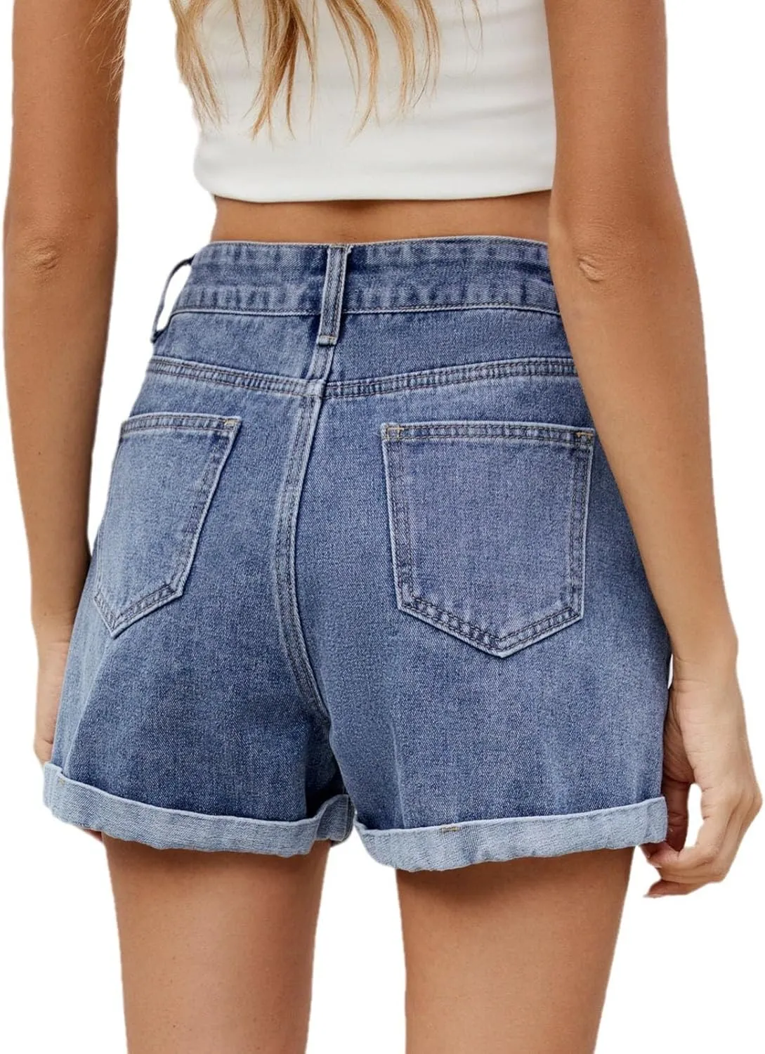 HGps8w Women's Embroidery Cute Stretchy Jean Shorts - High Waisted Casual Summer Folded Hem Denim Shorts with Pockets