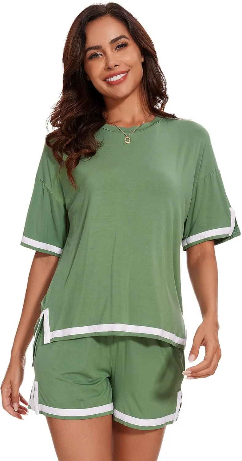 hibshaby Pajama Set for Women 2 Piece Lounge Set Tops and Shorts Soft Sleepwear