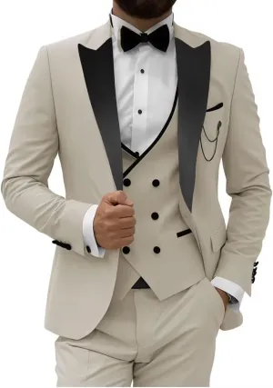 HUUTOE Men's 3 Piece Slim Fit Prom Suits Black Tuxedos for Men 2025 Double Breasted Suit Men Homecoming Wedding Suit Tux