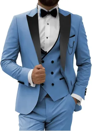 HUUTOE Men's 3 Piece Slim Fit Prom Suits Black Tuxedos for Men 2025 Double Breasted Suit Men Homecoming Wedding Suit Tux