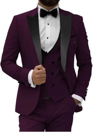 HUUTOE Men's 3 Piece Slim Fit Prom Suits Black Tuxedos for Men 2025 Double Breasted Suit Men Homecoming Wedding Suit Tux