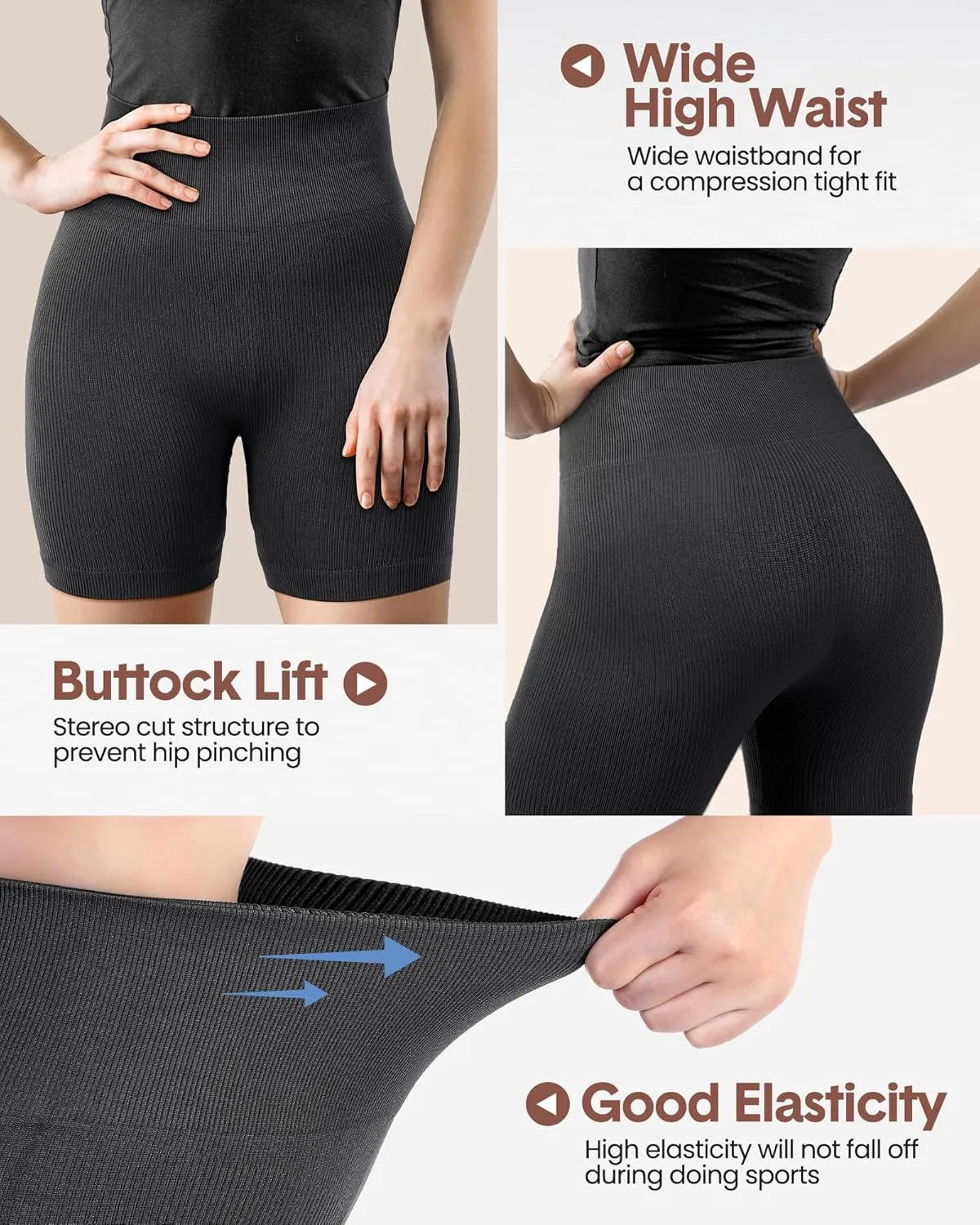 JaGely 6 Pcs Women Workout Shorts Seamless Ribbed High Waisted Spandex Biker Gym Yoga Butt Lifting Shorts Summer