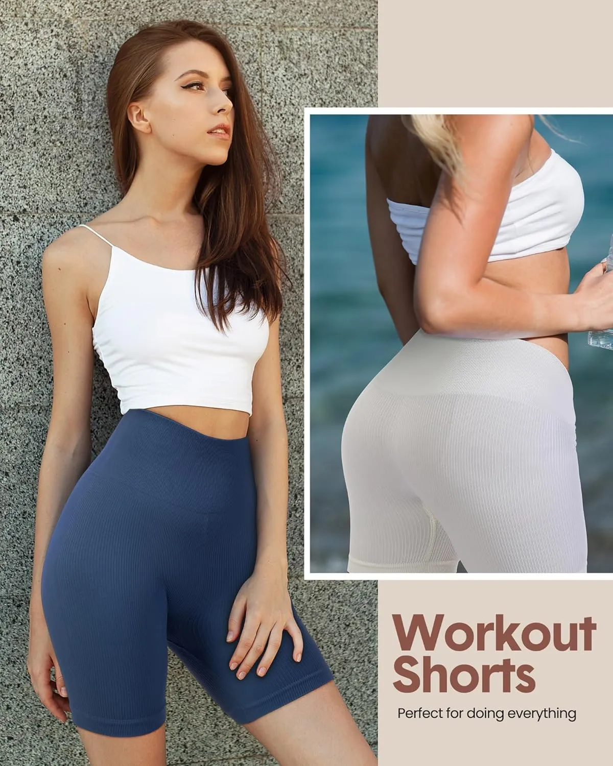 JaGely 6 Pcs Women Workout Shorts Seamless Ribbed High Waisted Spandex Biker Gym Yoga Butt Lifting Shorts Summer