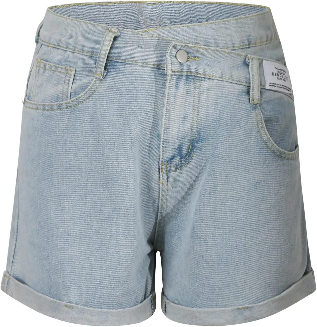 Jeans Shorts Womens Stretchy High Waisted Denim Shorts Ripped Summer Folded Hem Casual Cut Off Shorts with