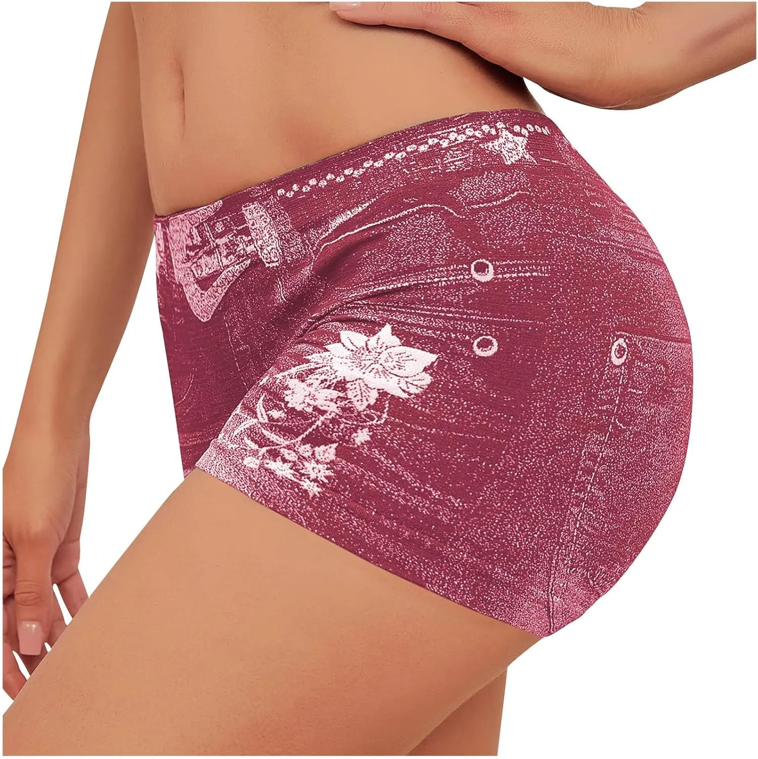 Jegging Shorts for Women Casual Summer High Elastic Mid Waisted Slim Fit Lightweight Yoga Printed