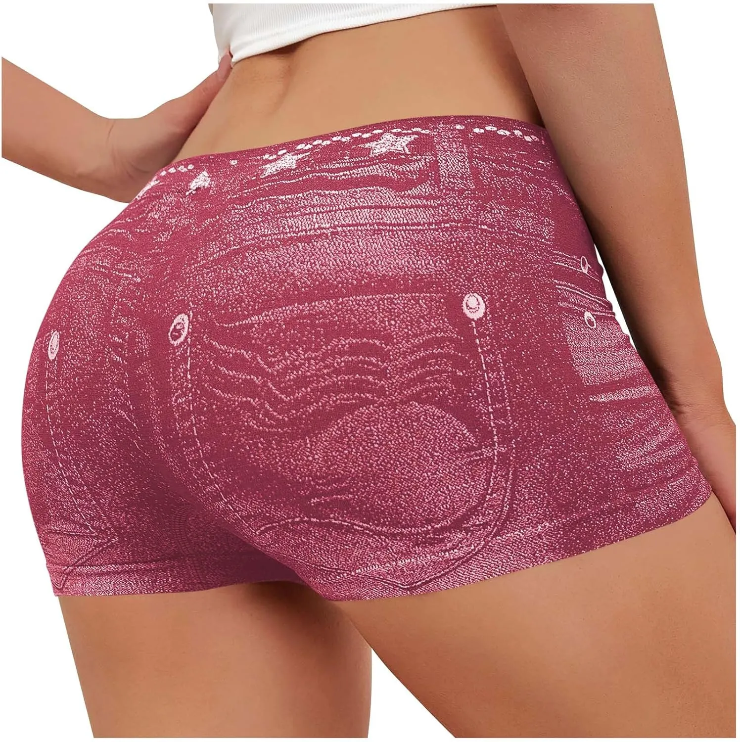 Jegging Shorts for Women Casual Summer High Elastic Mid Waisted Slim Fit Lightweight Yoga Printed