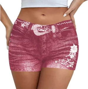 Jegging Shorts for Women Casual Summer High Elastic Mid Waisted Slim Fit Lightweight Yoga Printed