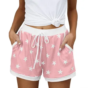 JIEMUXIU Shorts for Women Trendy 2025 Casual Stars Printed Drawstring Shorts Summer Beach Elastic Waist Vacation Clothes
