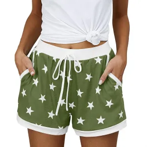 JIEMUXIU Shorts for Women Trendy 2025 Casual Stars Printed Drawstring Shorts Summer Beach Elastic Waist Vacation Clothes