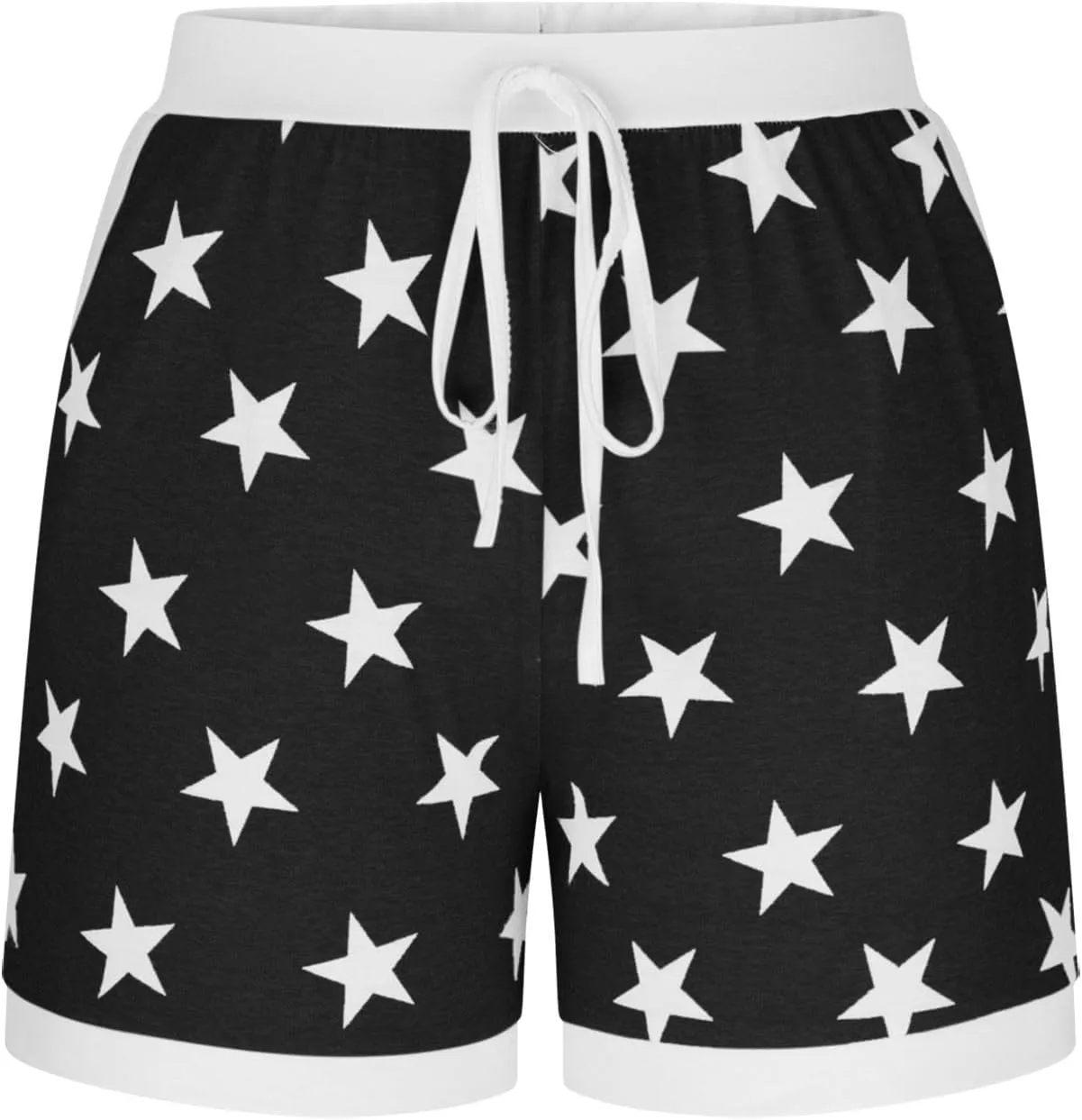 JIEMUXIU Shorts for Women Trendy 2025 Casual Stars Printed Drawstring Shorts Summer Beach Elastic Waist Vacation Clothes