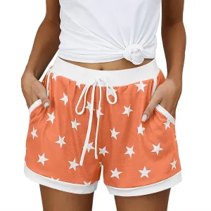 JIEMUXIU Shorts for Women Trendy 2025 Casual Stars Printed Drawstring Shorts Summer Beach Elastic Waist Vacation Clothes