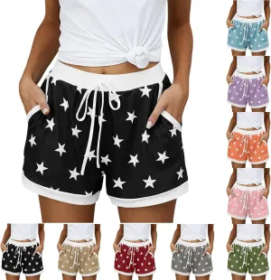 JIEMUXIU Shorts for Women Trendy 2025 Casual Stars Printed Drawstring Shorts Summer Beach Elastic Waist Vacation Clothes