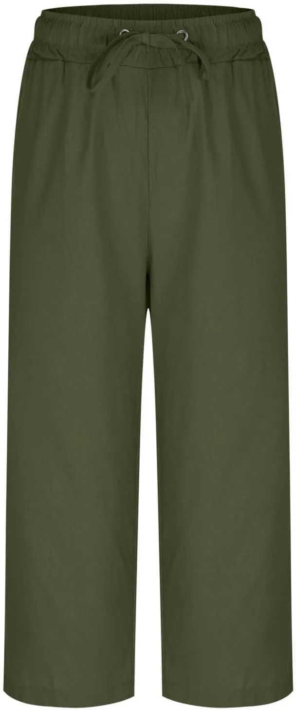 JOAU Capris Pants for Women 2025 Cotton Linen Casual Summer Straight Wide Leg Loose Drawstring Elastic Waist Cropped Trouser