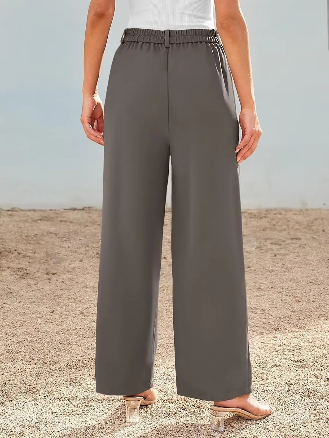 JURIS Women's High Waisted Wide Leg Formal Pants Elasticized Waist Back Casual Pants Business Work Suit Pants