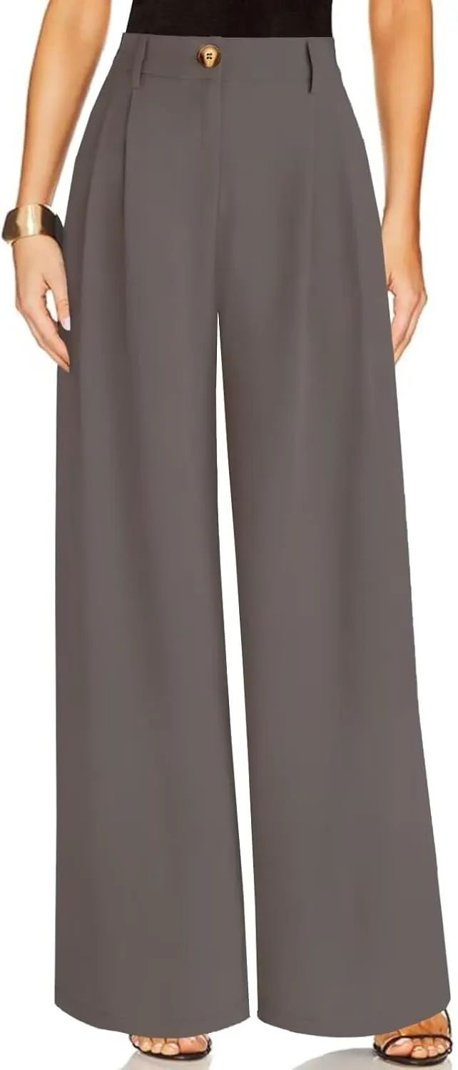 JURIS Women's High Waisted Wide Leg Formal Pants Elasticized Waist Back Casual Pants Business Work Suit Pants
