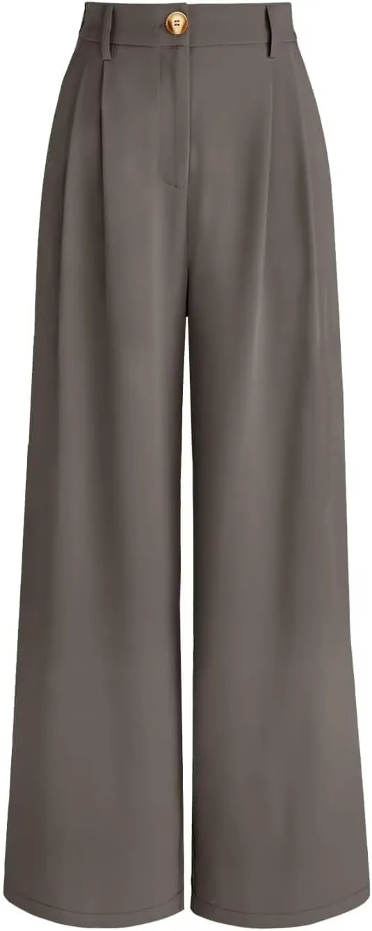 JURIS Women's High Waisted Wide Leg Formal Pants Elasticized Waist Back Casual Pants Business Work Suit Pants