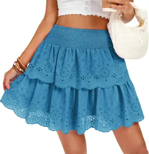 Kate Kasin Pleated Mini Skirt for Women High Waist Flowy Ruffle Layered Flared Y2K Teen Spring Summer Short A Line Skirts