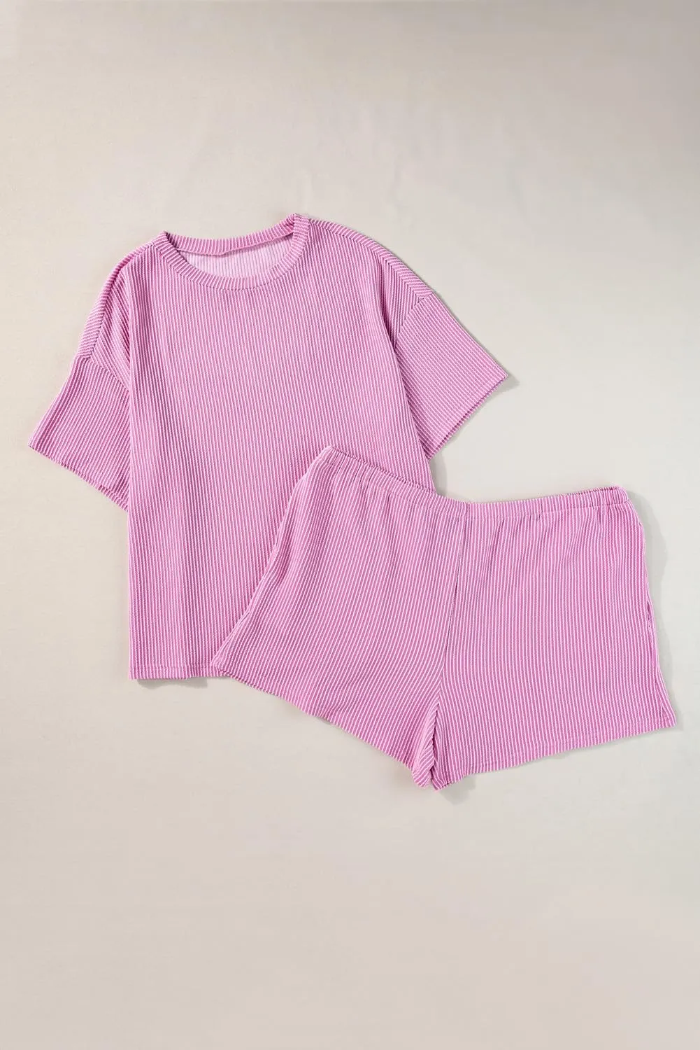 KevaMolly Womens Lounge Sets Ribbed Textured Knit Loose Fit Tee and Shorts Set Short Sleeve Top and Shorts