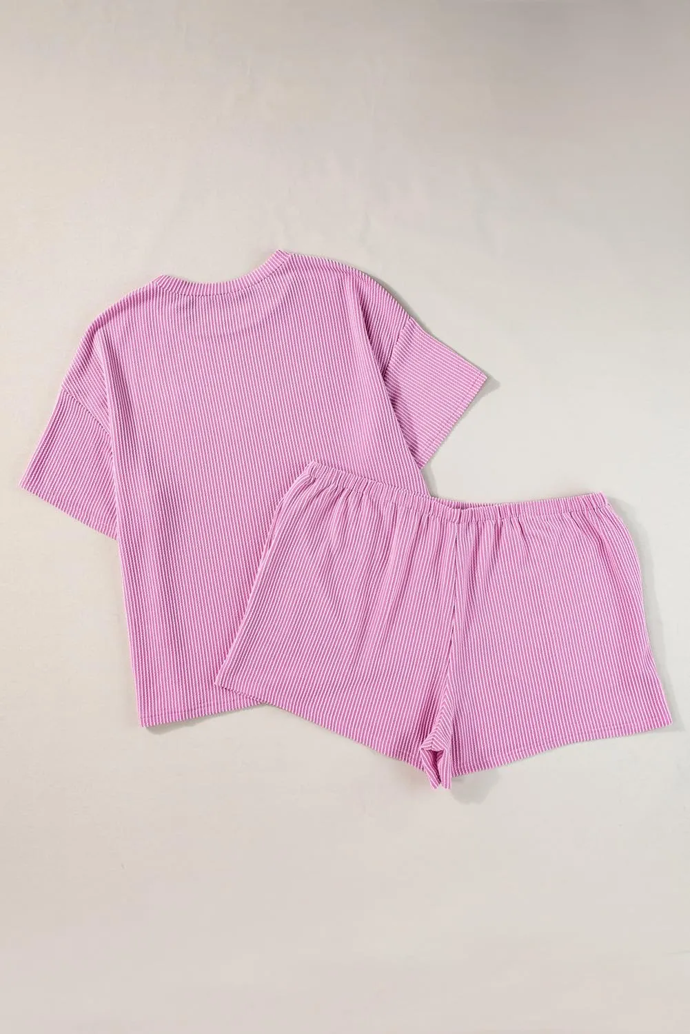 KevaMolly Womens Lounge Sets Ribbed Textured Knit Loose Fit Tee and Shorts Set Short Sleeve Top and Shorts