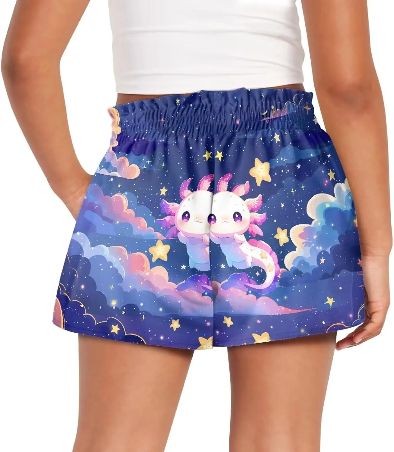 Kids Athletic Shorts for Girls 1-16 Years Casual Runing Shorts High Waisted Cute Graphic Shorts with Pockets