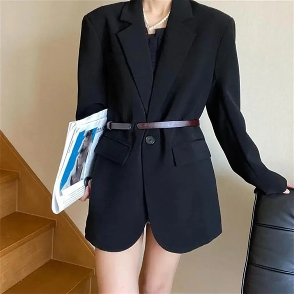 Ladies Loose Single Button Casual Suit Coat Vintage Streetwear Concise Long Sleeve Blazer