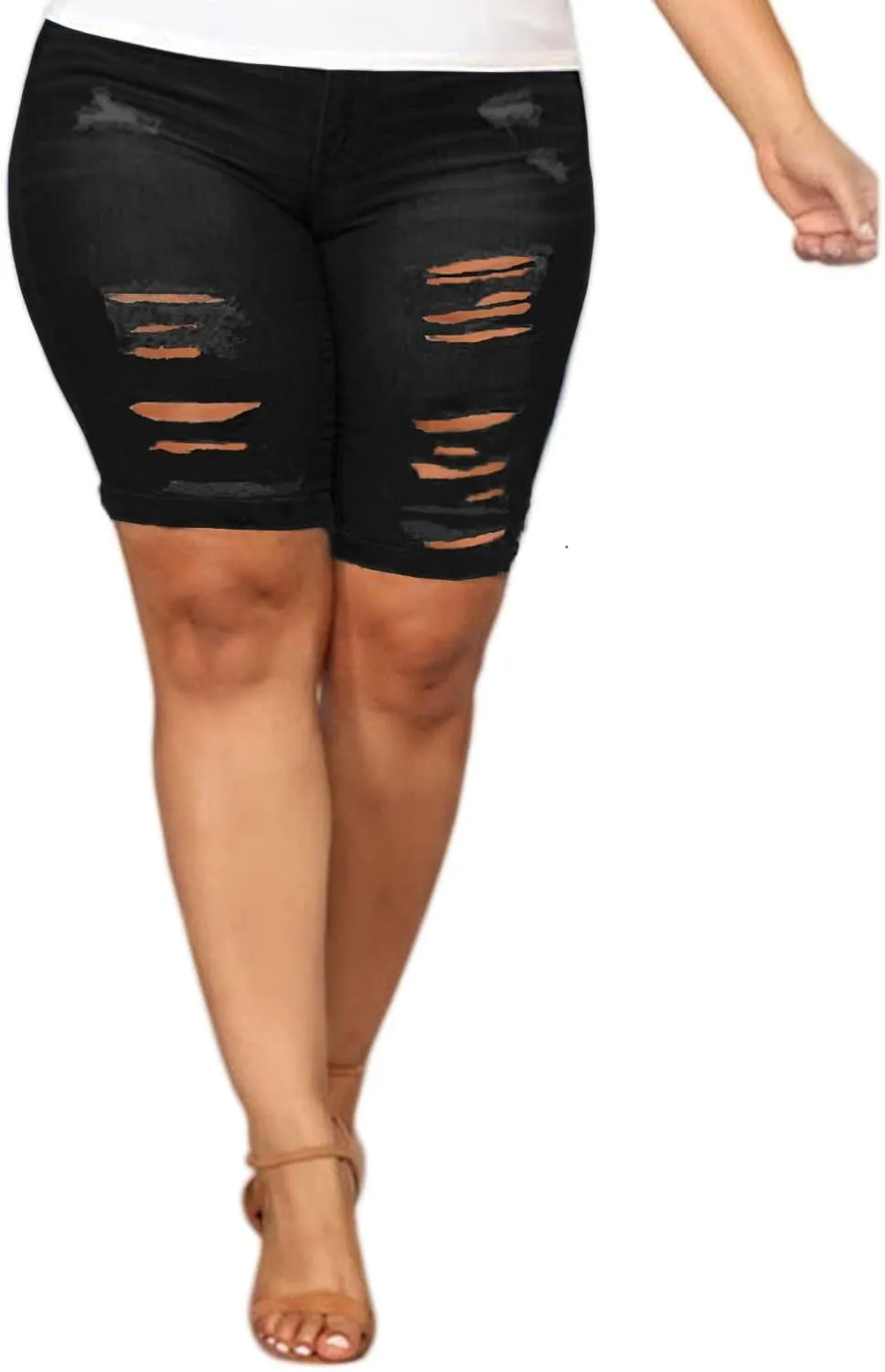 Laeyzuo Women's Plus Size Denim Shorts High Waisted Ripped Folded Hem Summer Jean Shorts