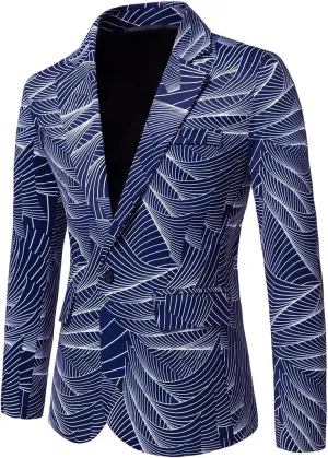 LCMTWX Blazers for Men Men's Winter Jacket Coats Casual Striped Printing Jacket Light Business One-button Ski Racing Suit