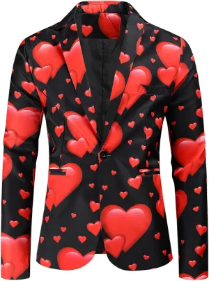 LCMTWX Mens Blazers Men's Fashion Coat Casual Pocket Button Suit Jackets Buckle Loved Printed Men Christmas Suit Jacket