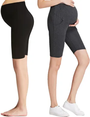 Liang Rou Maternity Belly Support Mini-Ribbed Stretch Short Leggings