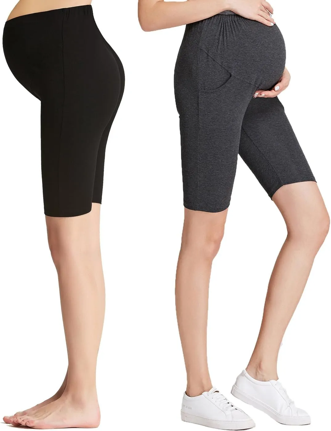 Liang Rou Maternity Belly Support Mini-Ribbed Stretch Short Leggings
