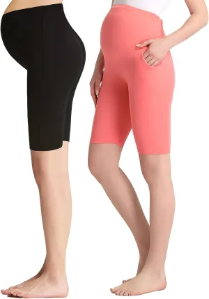 Liang Rou Maternity Belly Support Mini-Ribbed Stretch Short Leggings