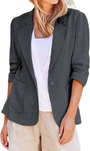Linen Blazers for Women 2024 Work Women Blazer Long Sleeve Cute Fall Winter Jacket Baggy Herringbone Blazer