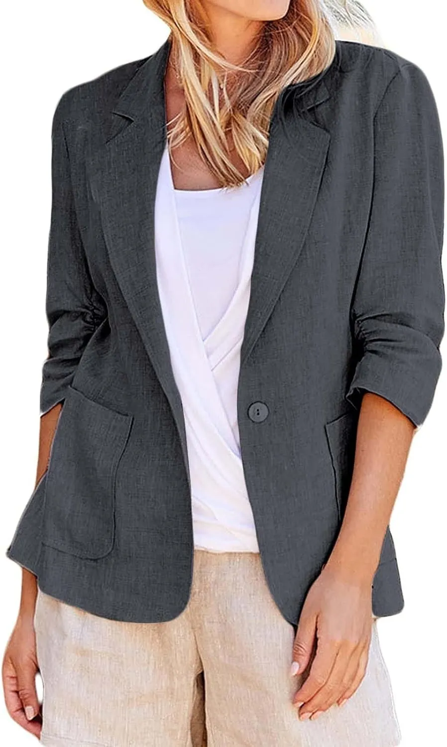 Linen Blazers for Women 2024 Work Women Blazer Long Sleeve Cute Fall Winter Jacket Baggy Herringbone Blazer