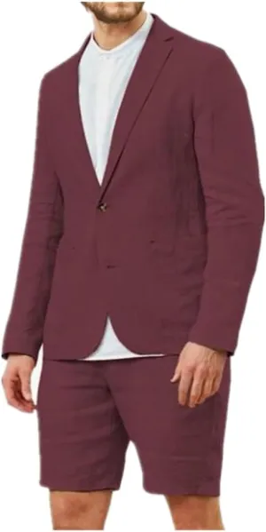 Linen Mens Suits (Blazer Shorts) Slim Fit Blazer Wedding Grooms Tuxedo