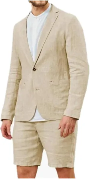 Linen Mens Suits (Blazer Shorts) Slim Fit Blazer Wedding Grooms Tuxedo
