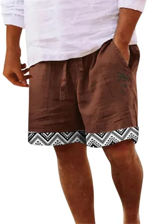 Linen Shorts for Men 11 Inch 3D Coconut Tree Printed Beach Trendy Shorts White Linen Shorts Men Big and Tall Mens