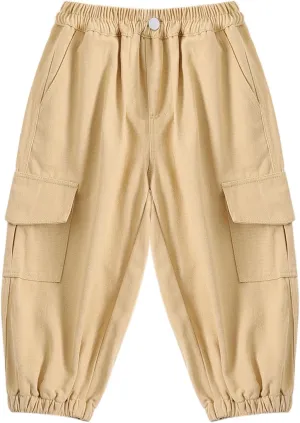 Little Boys Cargo Jogger Pants Toddler Kids Multi Pocket Twill Casual Trousers with Elastic Hem (Age 2-7Years)