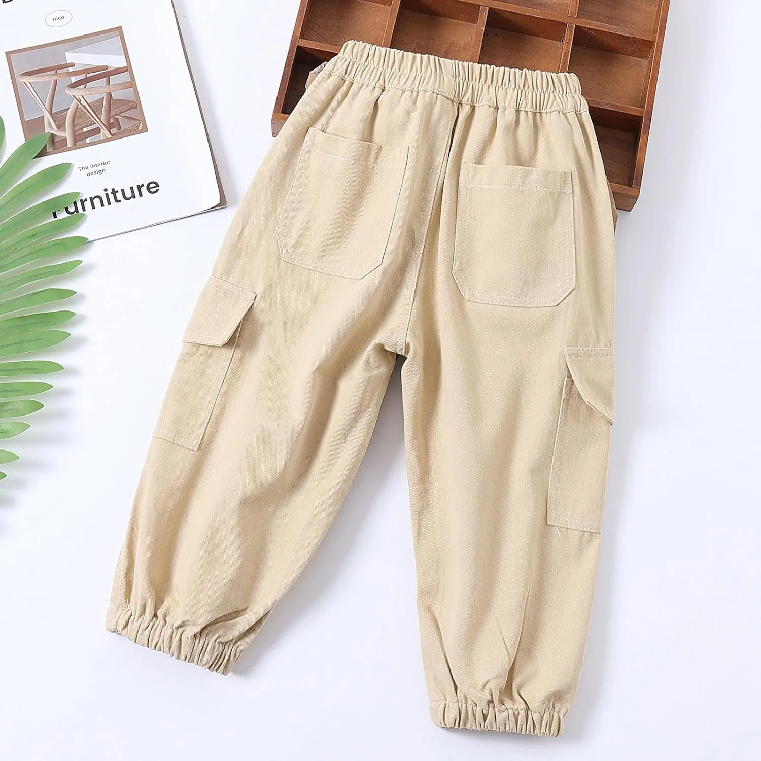 Little Boys Cargo Jogger Pants Toddler Kids Multi Pocket Twill Casual Trousers with Elastic Hem (Age 2-7Years)