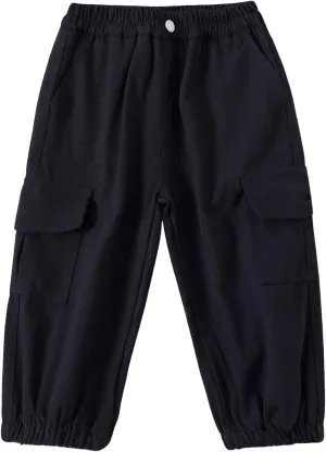 Little Boys Cargo Jogger Pants Toddler Kids Multi Pocket Twill Casual Trousers with Elastic Hem (Age 2-7Years)