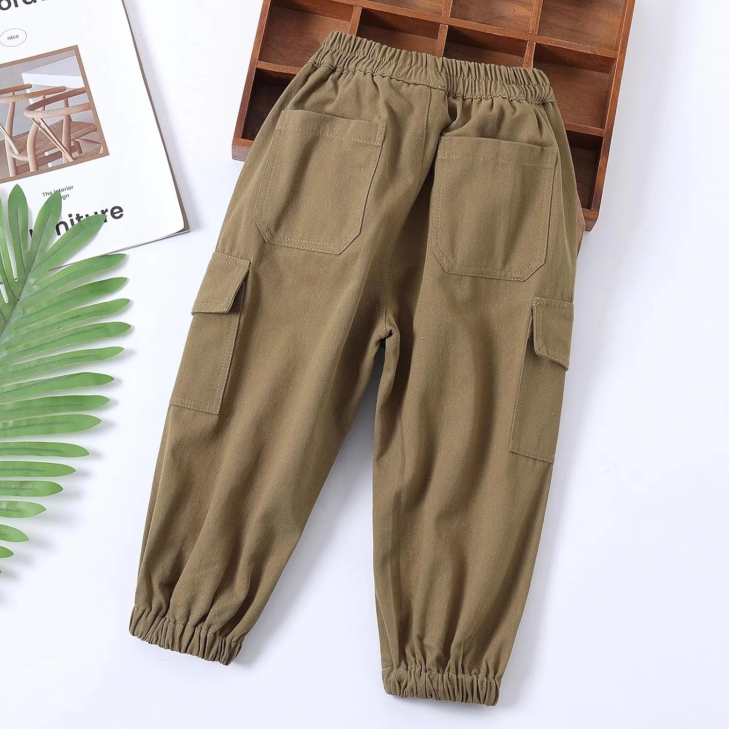 Little Boys Cargo Jogger Pants Toddler Kids Multi Pocket Twill Casual Trousers with Elastic Hem (Age 2-7Years)