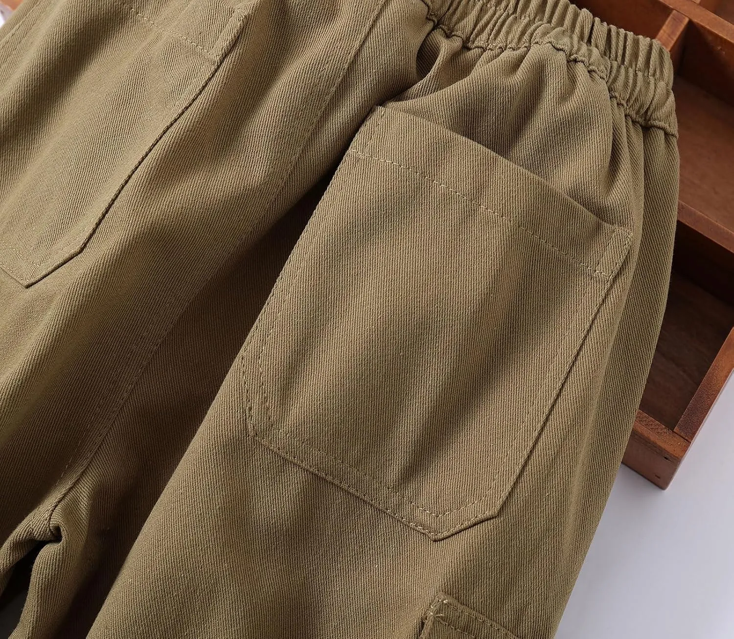 Little Boys Cargo Jogger Pants Toddler Kids Multi Pocket Twill Casual Trousers with Elastic Hem (Age 2-7Years)