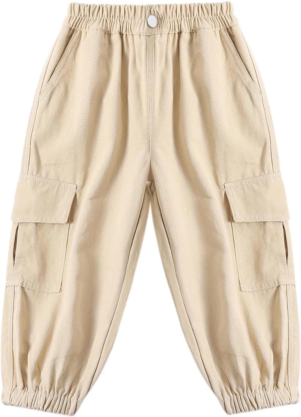 Little Boys Cargo Jogger Pants Toddler Kids Multi Pocket Twill Casual Trousers with Elastic Hem (Age 2-7Years)