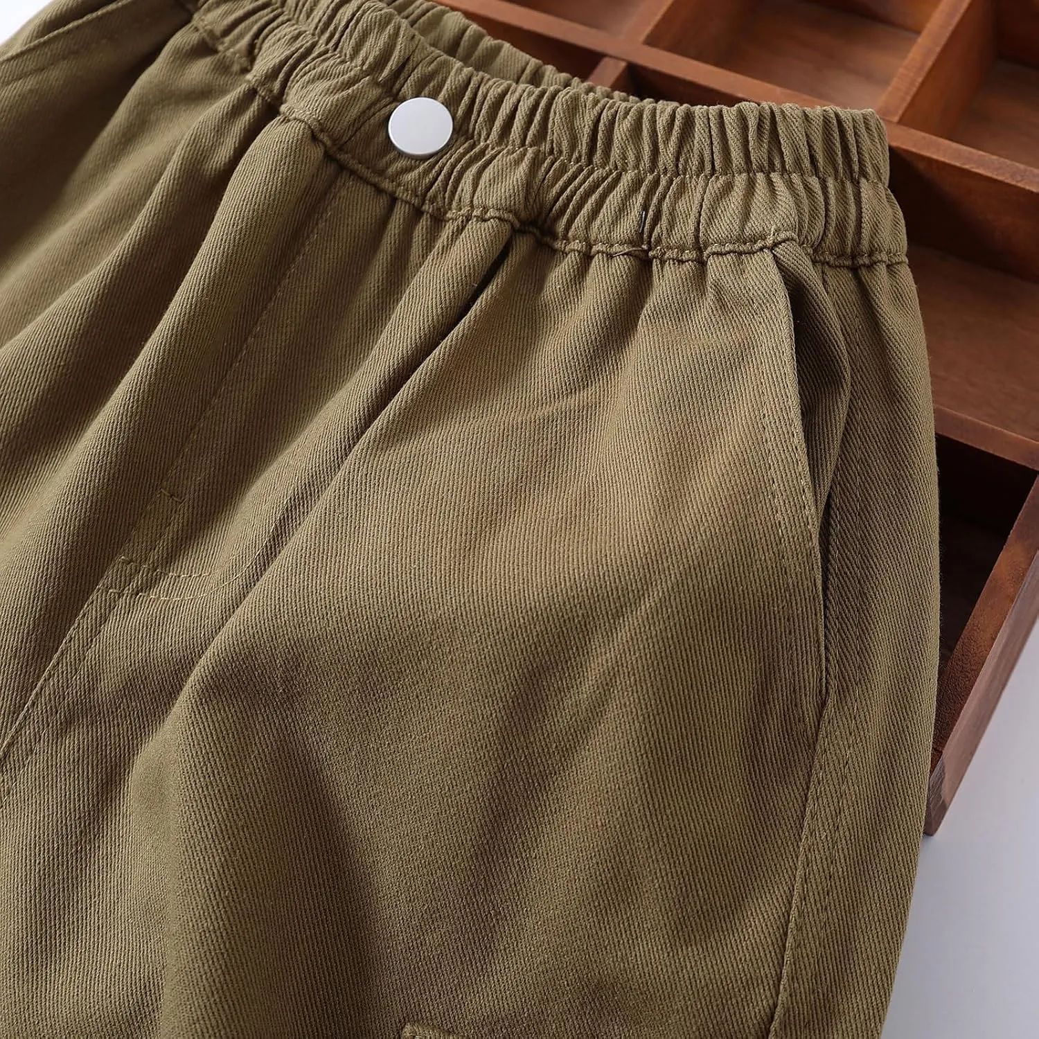 Little Boys Cargo Jogger Pants Toddler Kids Multi Pocket Twill Casual Trousers with Elastic Hem (Age 2-7Years)