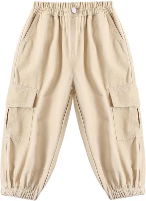Little Boys Cargo Jogger Pants Toddler Kids Multi Pocket Twill Casual Trousers with Elastic Hem (Age 2-7Years)