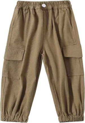 Little Boys Cargo Jogger Pants Toddler Kids Multi Pocket Twill Casual Trousers with Elastic Hem (Age 2-7Years)