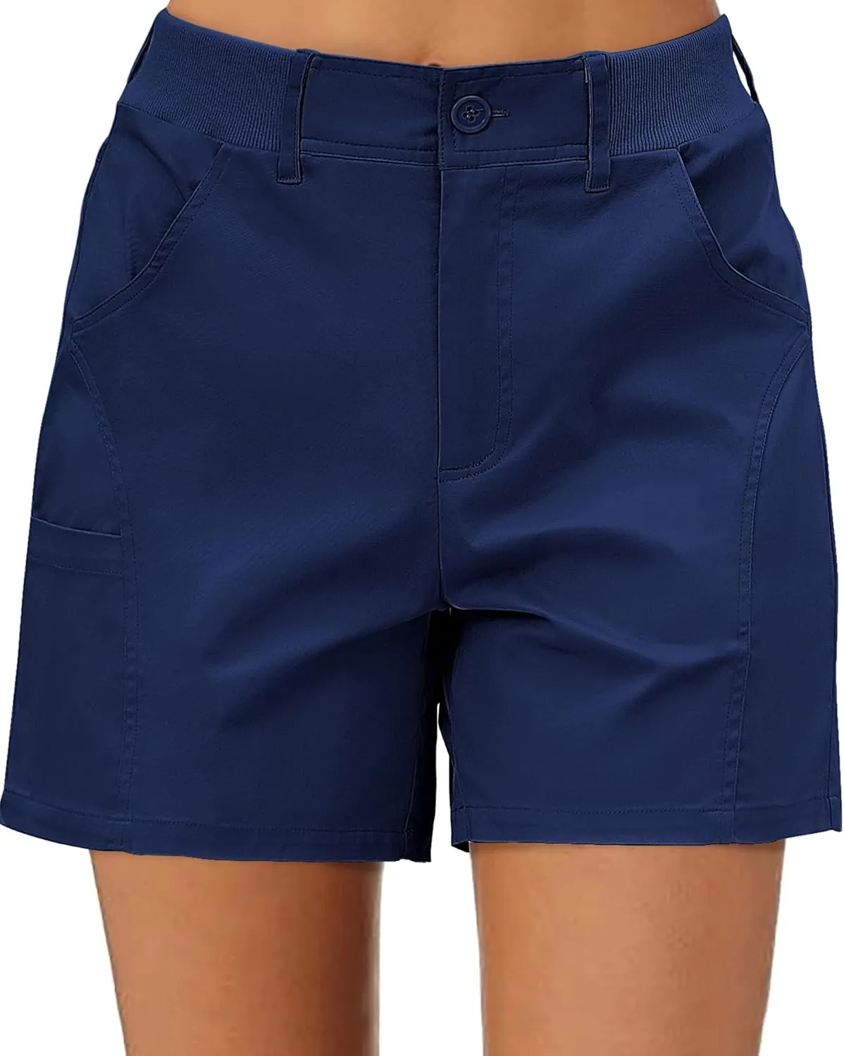luvamia Shorts for Women Trendy Casual Summer High Waisted Chino Shorts Ribbed Elastic Waist Comfy Shorts with Pockets