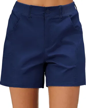 luvamia Shorts for Women Trendy Casual Summer High Waisted Chino Shorts Ribbed Elastic Waist Comfy Shorts with Pockets